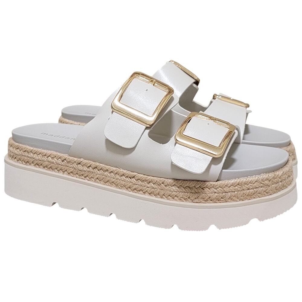 Madden Girl Mythiccal Platform Espadrille Slide Sandals Size US 7.5M Bone Grey